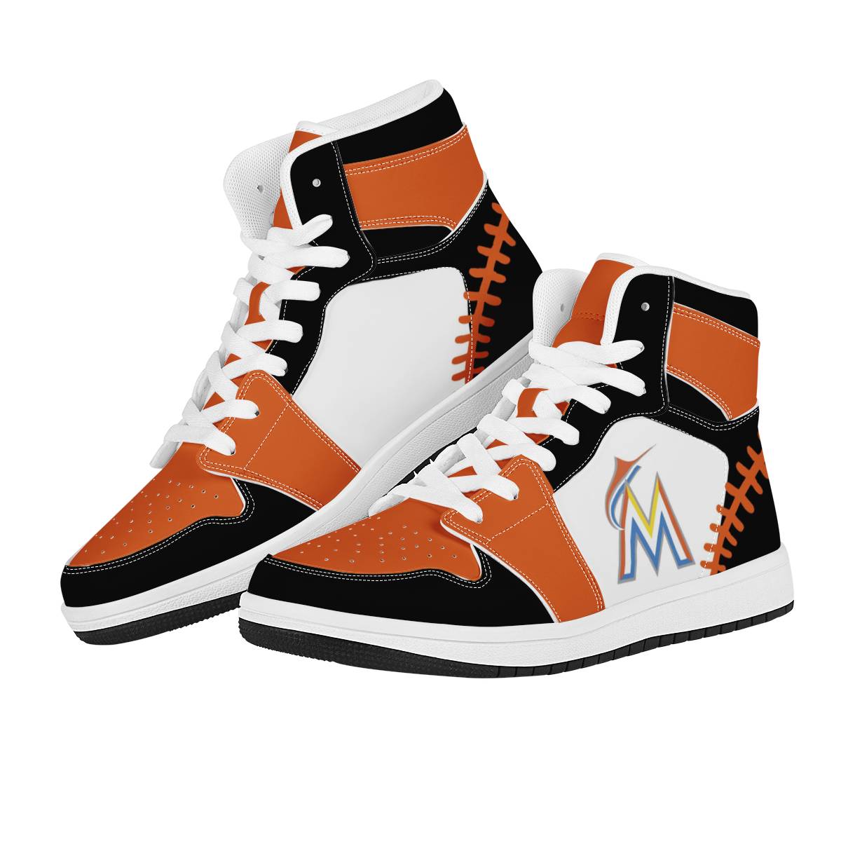 Women's Miami Marlins High Top Leather AJ1 Sneakers 001